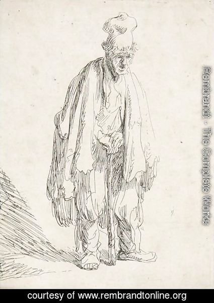 Rembrandt - Beggar In A High Cap, Standing And Leaning On A Stick