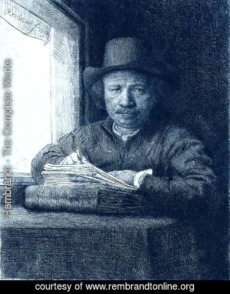Rembrandt - Rembrandt drawing at a window