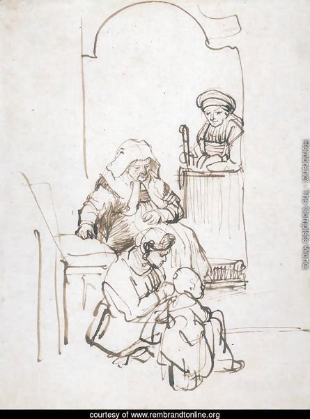 Three Women and a Child at the Door