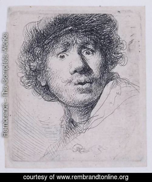 Rembrandt - Self Portrait with a Cap, openmouthed