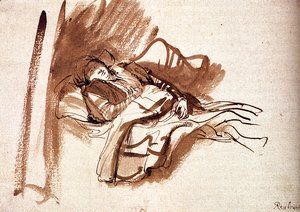 Rembrandt - Saskia Asleep In Bed