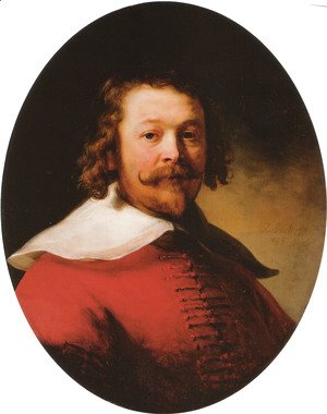 Rembrandt - Portrait of a bearded man, bust-length, in a red doublet