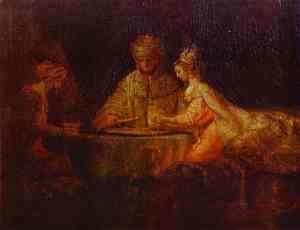 Rembrandt - Assuerus, Haman and Esther