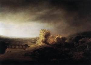 Rembrandt - Landscape with a Long Arched Bridge
