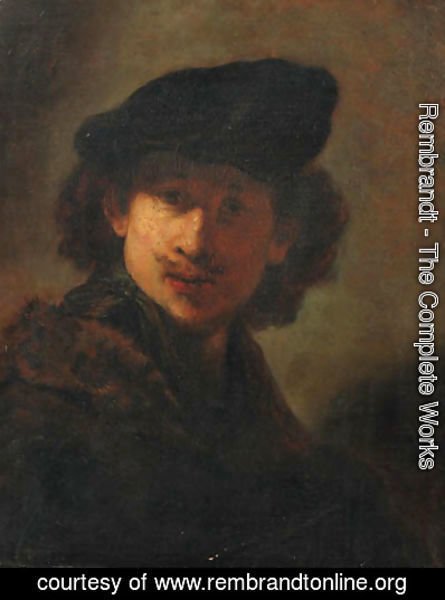 Portrait of the artist in a cap and a fur-trimmed cloak