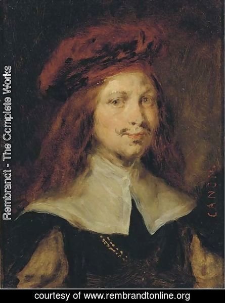 Rembrandt - Portrait of a gentleman, bust length, wearing a red cap