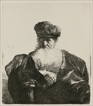 Rembrandt - An old Man with Beard, fur Cap and velvet Cloak