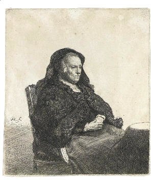 Rembrandt - The Artist's Mother seated at a Table, looking right