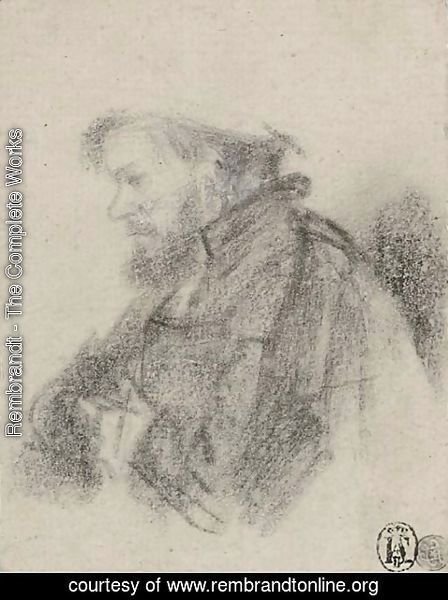 Rembrandt - A bearded man, half-length, in profile to the left