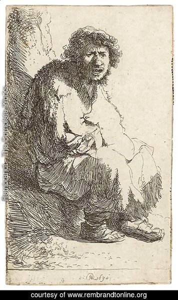 A Beggar seated on a Bank