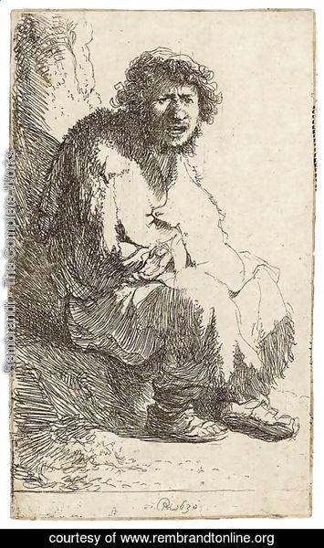Rembrandt - A Beggar seated on a Bank