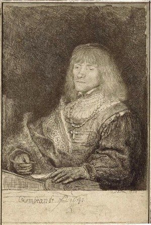 Rembrandt - A Man at a Desk wearing a Cross and Chain