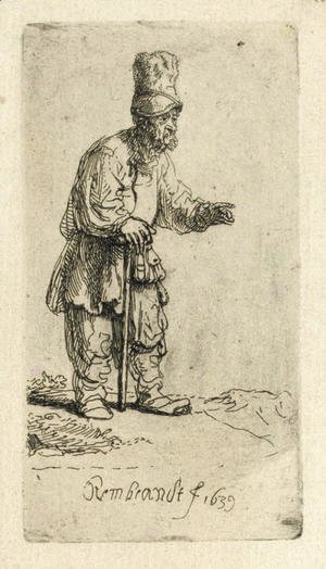 A Peasant in a high Cap, standing leaning on a Stick 2