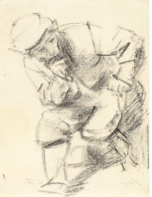 Rembrandt - A seated man leaning forward and looking to the right