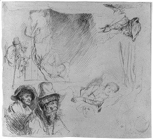 Rembrandt - A Sheet of Studies, with a Woman Lying ill in Bed, etc.