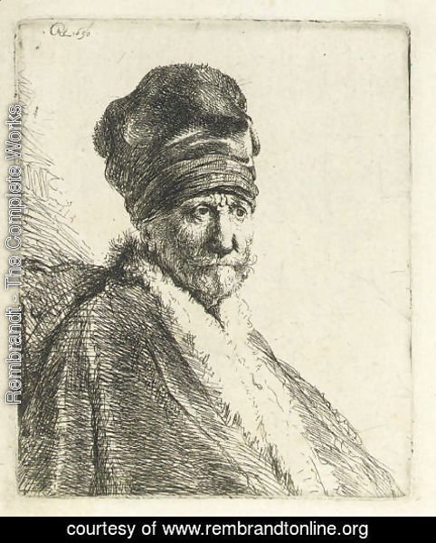 Rembrandt - Bust of a Man wearing a High Cap (The Artists Father )
