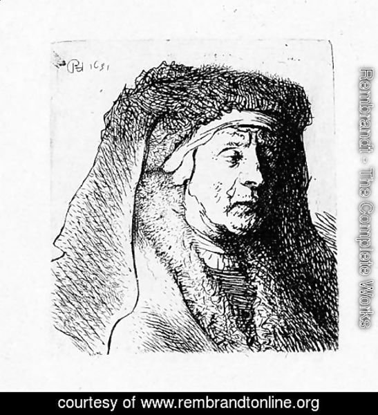 Rembrandt - Bust of an old Woman in a furred Cloak and heavy Headdress