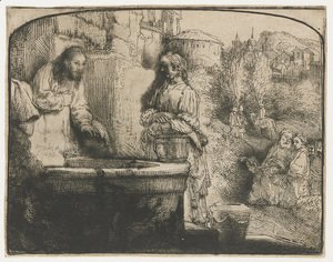Rembrandt - Christ and the Woman of Samaria An arched Print