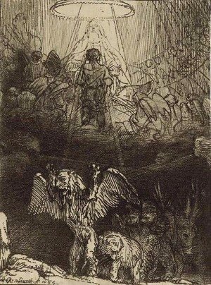 Rembrandt - Daniel's Vision of the Four Beasts, from Four Illustrations to a Spanish Book