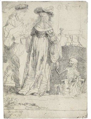 Death appearing to a wedded Couple from an open Grave