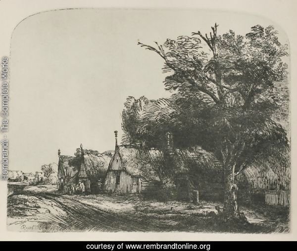 Landscape with three gabled Cottages beside a Road