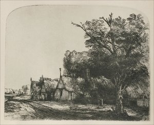 Rembrandt - Landscape with three gabled Cottages beside a Road