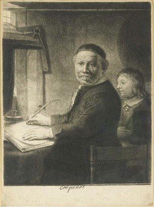 Rembrandt - Lieven Willemsz. van Coppenol, Writing-Master Small Plate