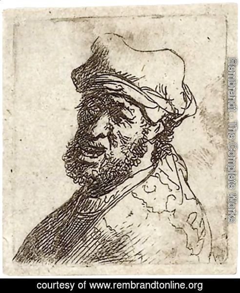 Rembrandt - Man crying out, three-quarters left Bust