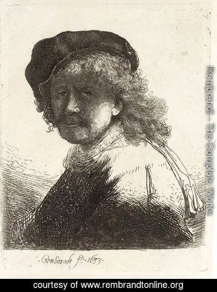 Rembrandt - Rembrandt in Cap and Scarf with the Face dark, Bust