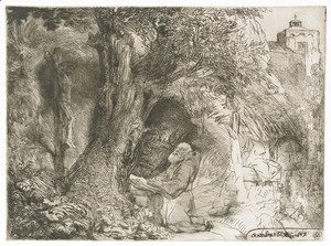 Rembrandt - Saint Francis beneath a Tree praying