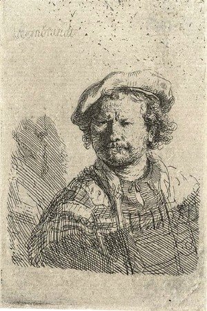 Rembrandt - Self Portrait in a flat Cap and embroidered Dress