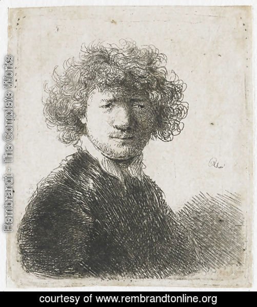 Rembrandt - Self Portrait with curly Hair and white Collar Bust