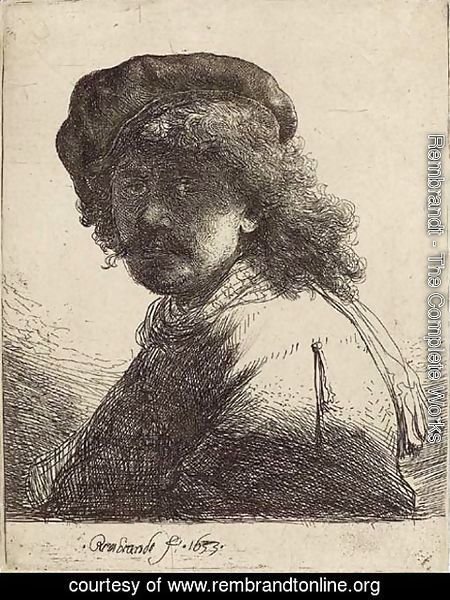 Rembrandt - Self-Portrait in a Cap and Scarf with Face dark Bust