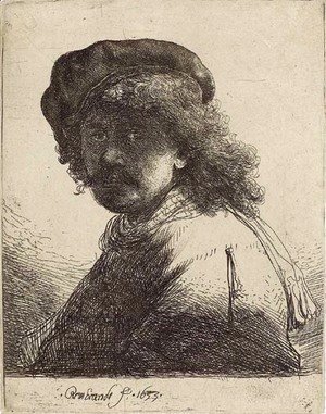 Self-Portrait in a Cap and Scarf with Face dark Bust