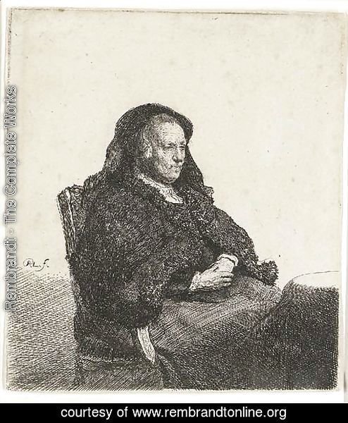 The Artist's Mother seated at a Table looking right Three-quarter Length
