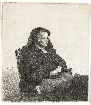 Rembrandt - The Artist's Mother seated at a Table looking right Three-quarter Length