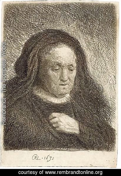 Rembrandt - The Artist's Mother with her Hand on her Chest small Bust