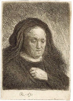 Rembrandt - The Artist's Mother with her Hand on her Chest small Bust