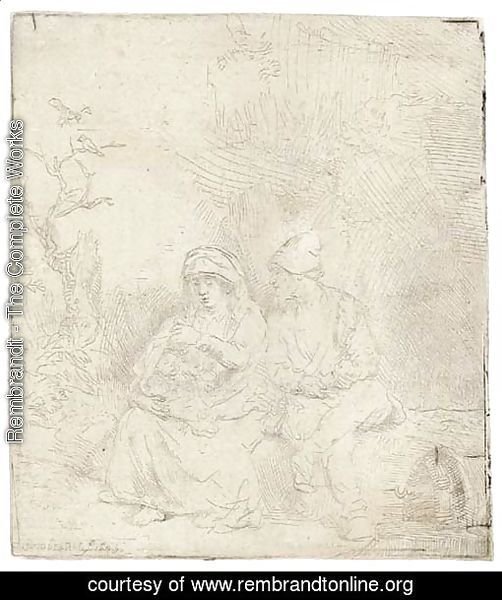 The Rest on the Flight into Egypt Lightly etched