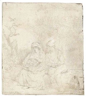 The Rest on the Flight into Egypt Lightly etched