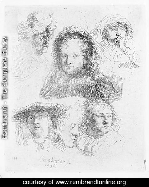 Rembrandt - Three Heads of Women, one asleep
