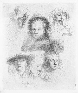 Rembrandt - Three Heads of Women, one asleep