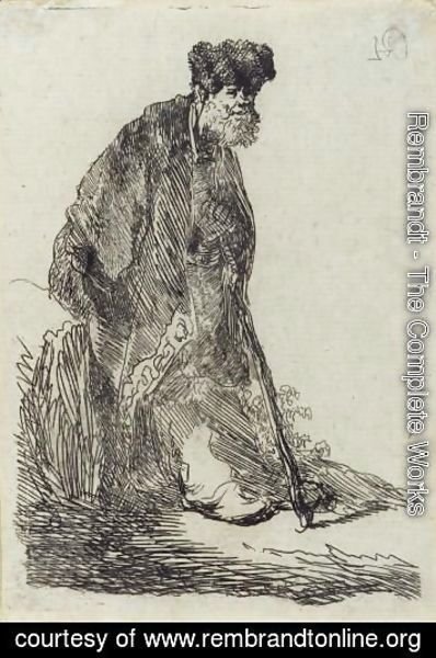 Man In A Cloak And Fur Cap Leaning Against A Bank