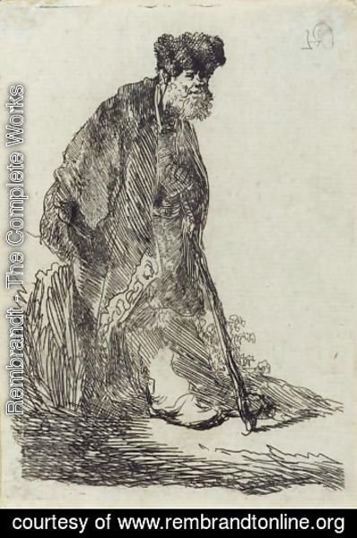 Rembrandt - Man In A Cloak And Fur Cap Leaning Against A Bank