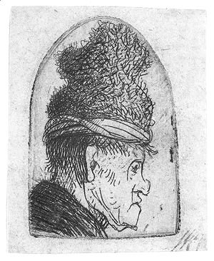 Rembrandt - Grotesque Profile Man In A High Cap