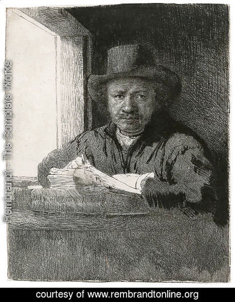 Rembrandt - Self Portrait Drawing At A Window