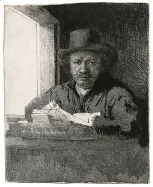 Rembrandt - Self Portrait Drawing At A Window