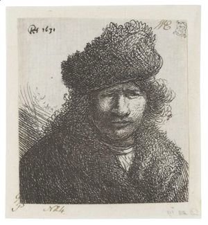 Rembrandt - Self Portrait In A Slant Fur Cap Bust