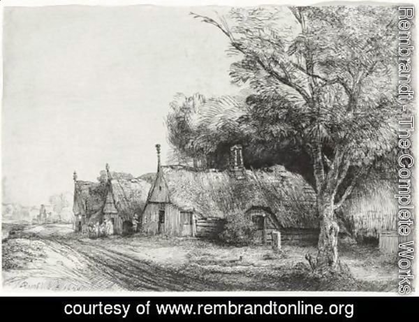 Rembrandt - Three Gabled Cottages Beside A Road