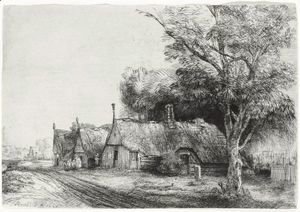 Rembrandt - Three Gabled Cottages Beside A Road